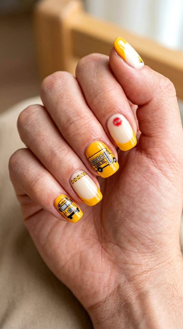 Cute School Bus Nail Art - 23 first day of school nail ideas