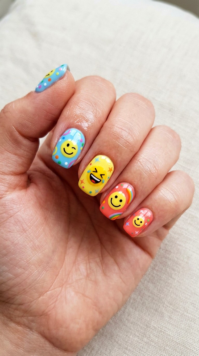 Cute Smiley Face Nails - 23 teen nail ideas
