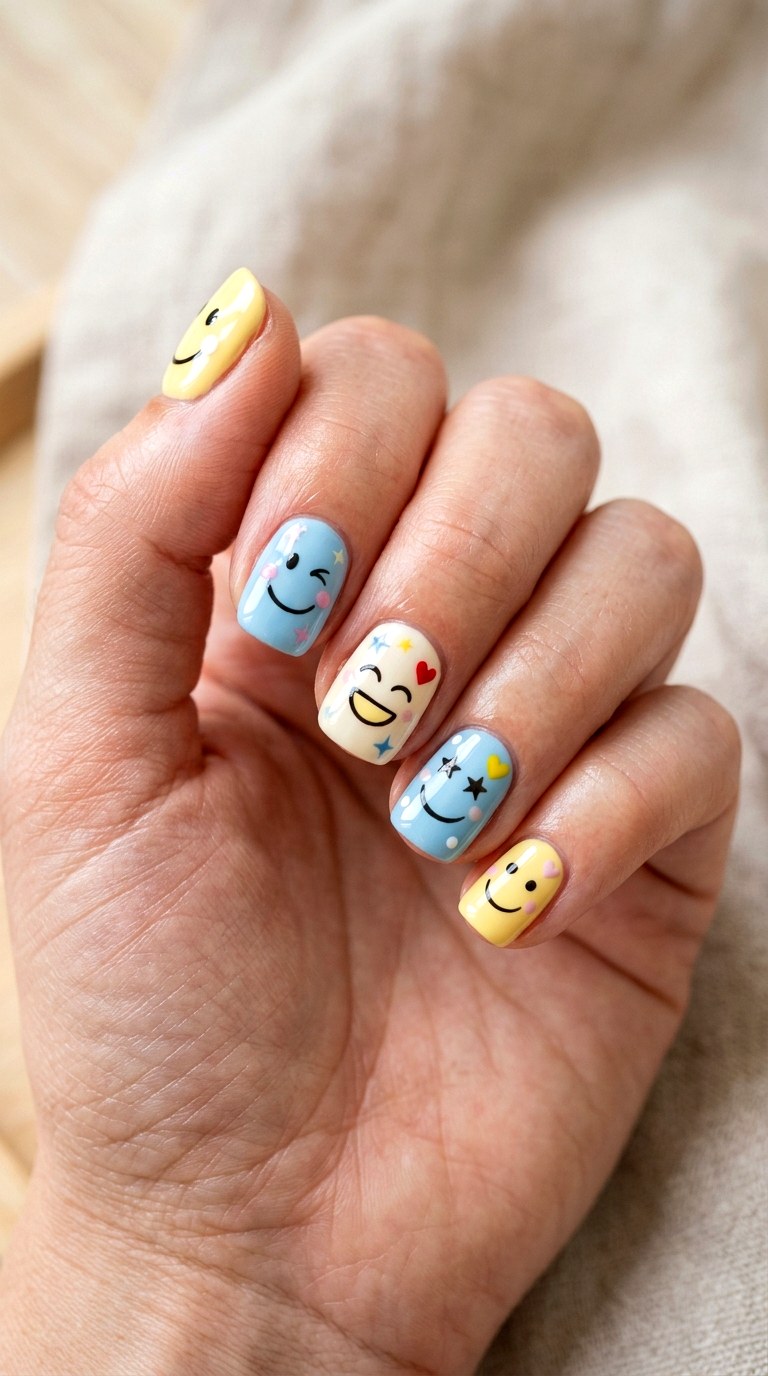 Cute Smiley School Nails - 23 cute back to school nail ideas