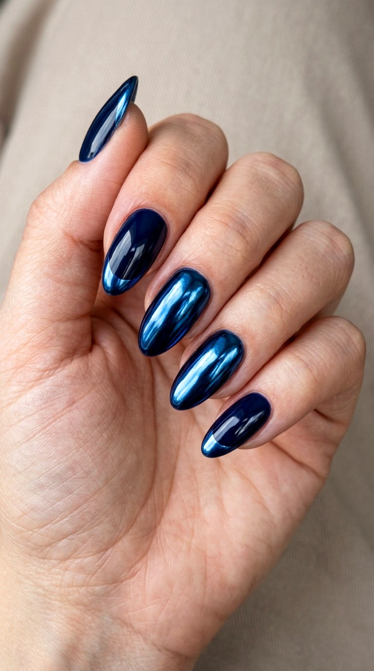 Dark Blue Chrome Accents - 22 dark blue nail design ideas
