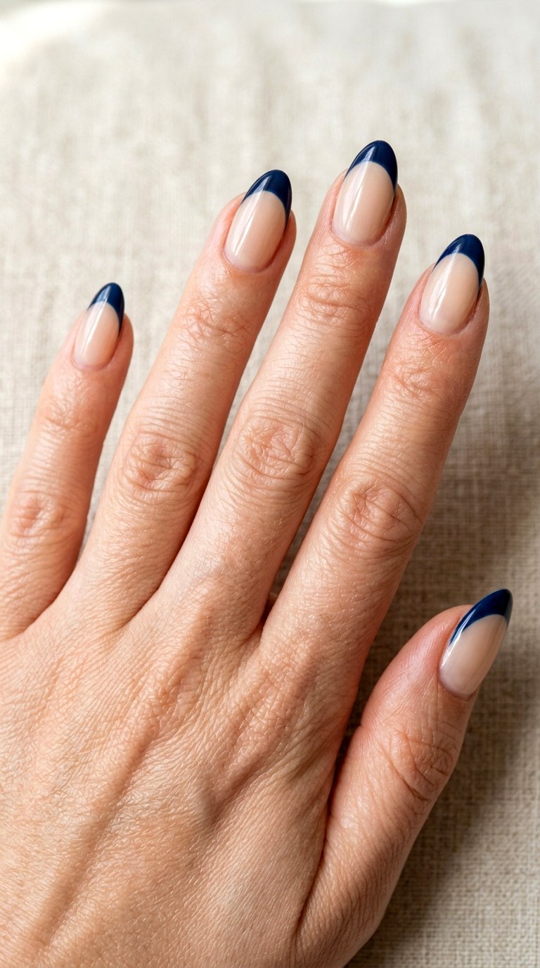 Dark Blue French Tips - 22 dark blue nail design ideas