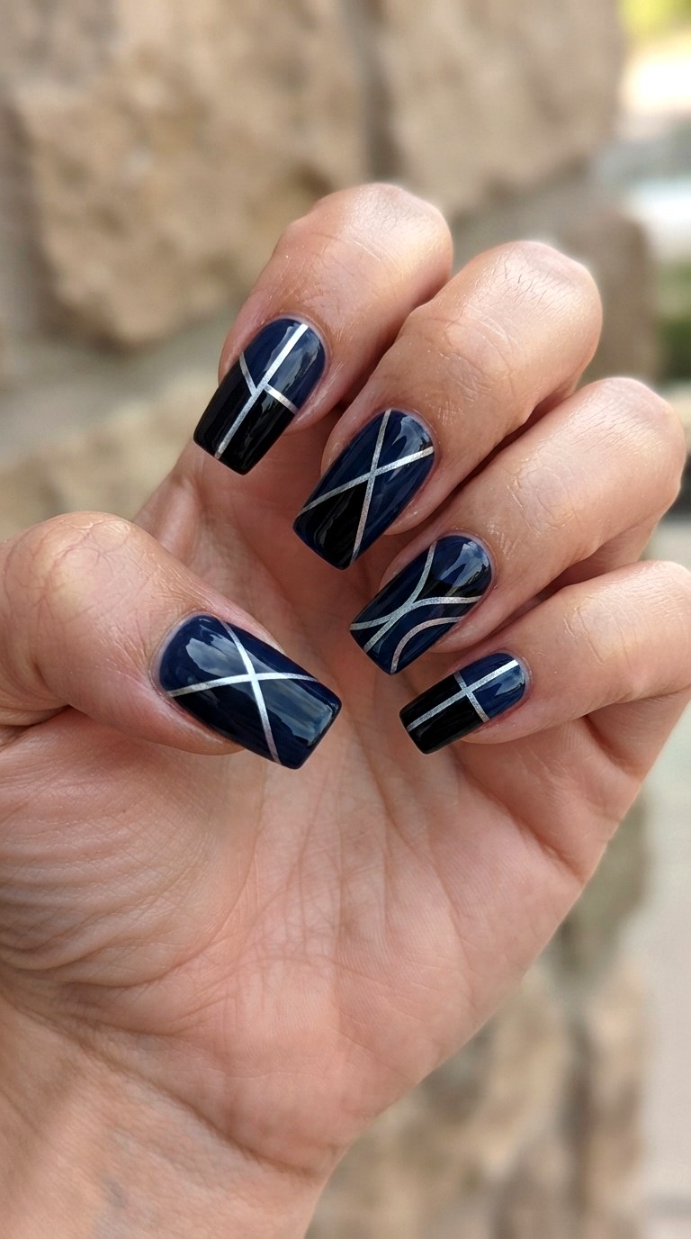 Dark Blue Geometric Art - 22 dark blue nail design ideas