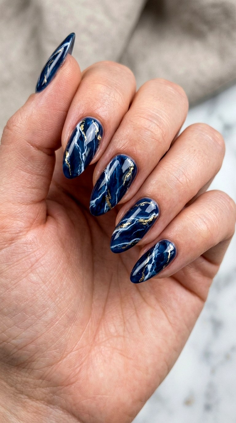 Dark Blue Marble Nails - 22 dark blue nail design ideas