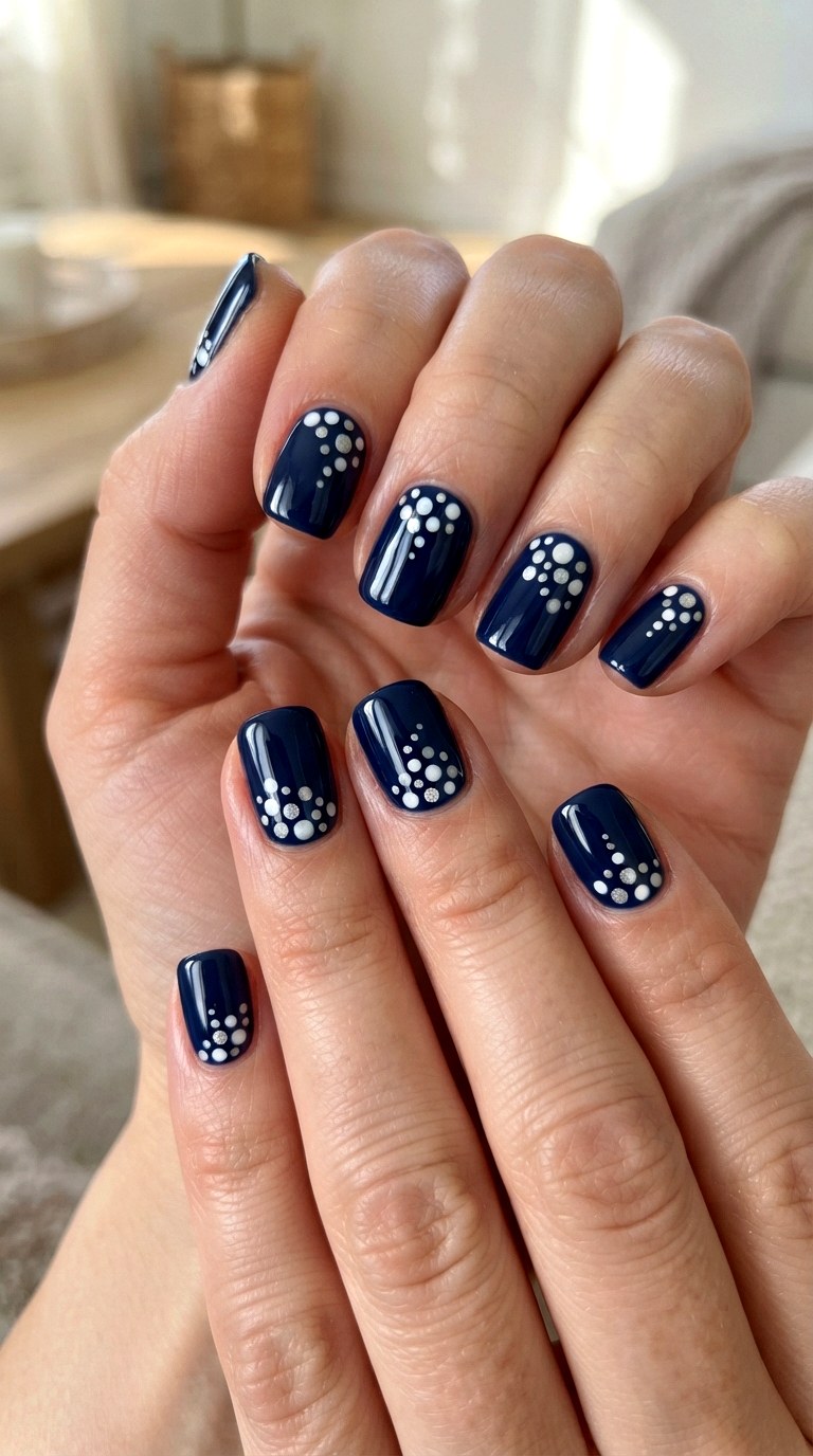 Dark Blue Polka Dot Nails - 22 dark blue nail design ideas