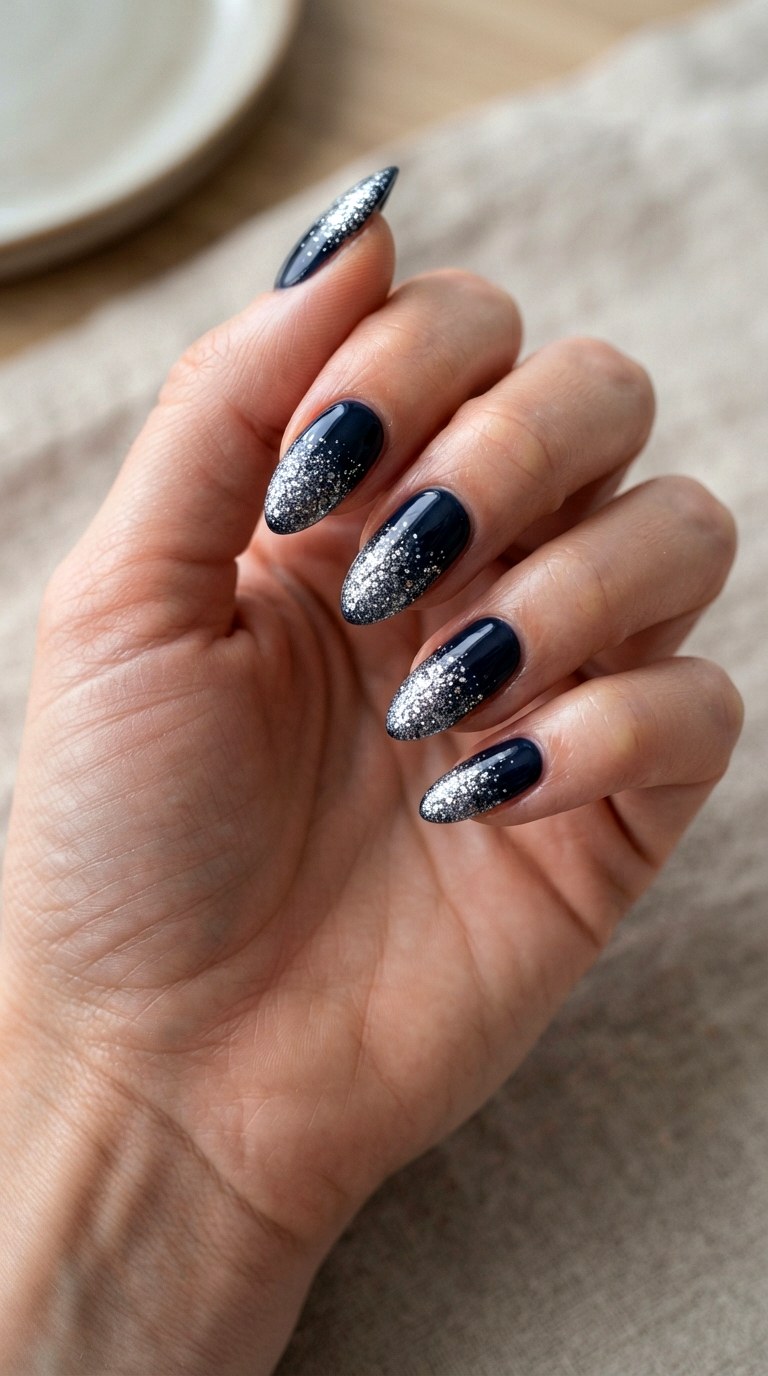 Dark Blue Silver Glitter - 22 dark blue nail design ideas