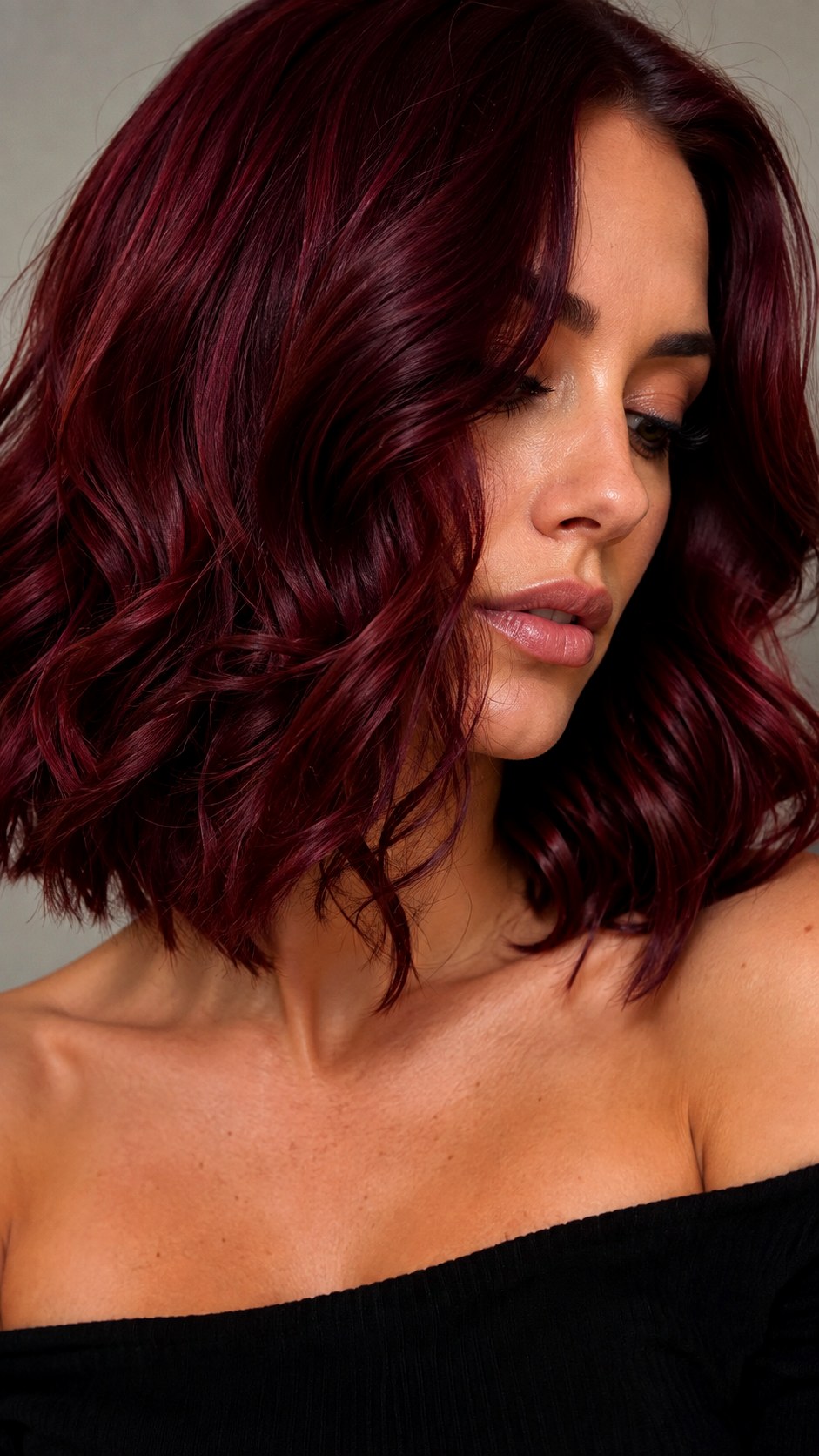 Dark Crimson Velvet Lob - 20 red hair color ideas