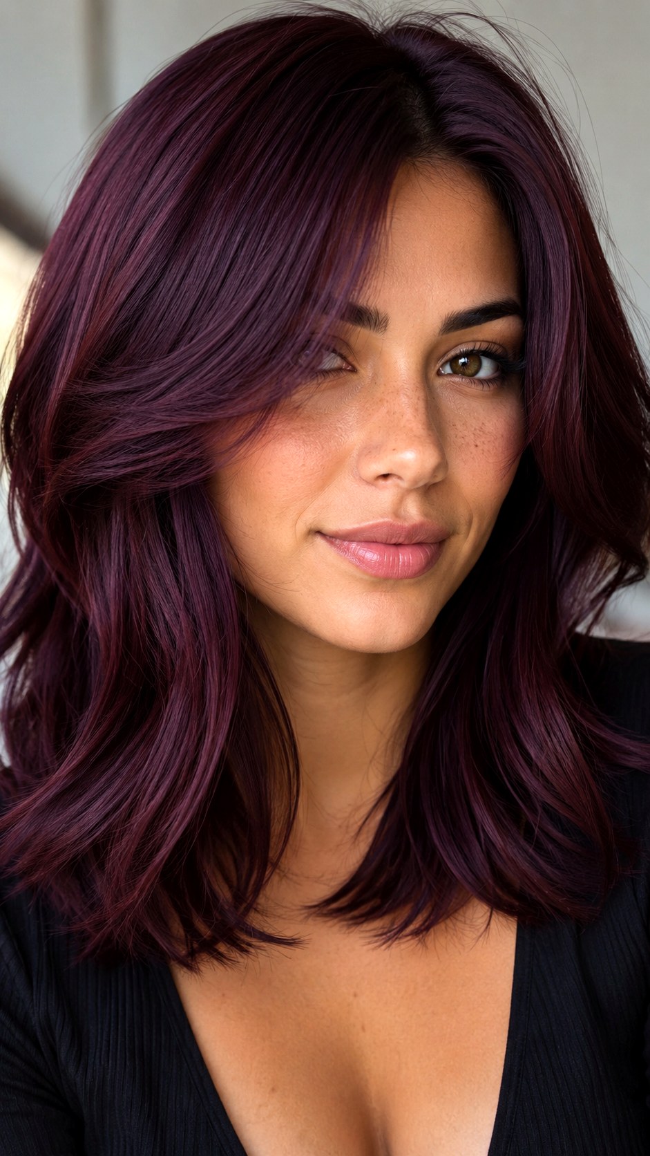 Deep Plum Mid Length Layers - 24 violet hair color ideas