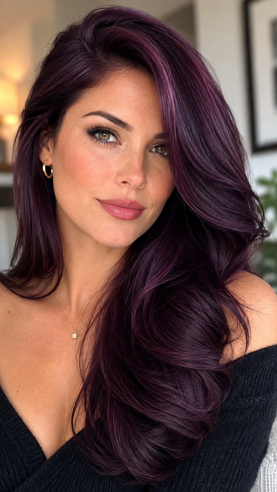 Deep Plum Side Part - 22 vivid hair color ideas
