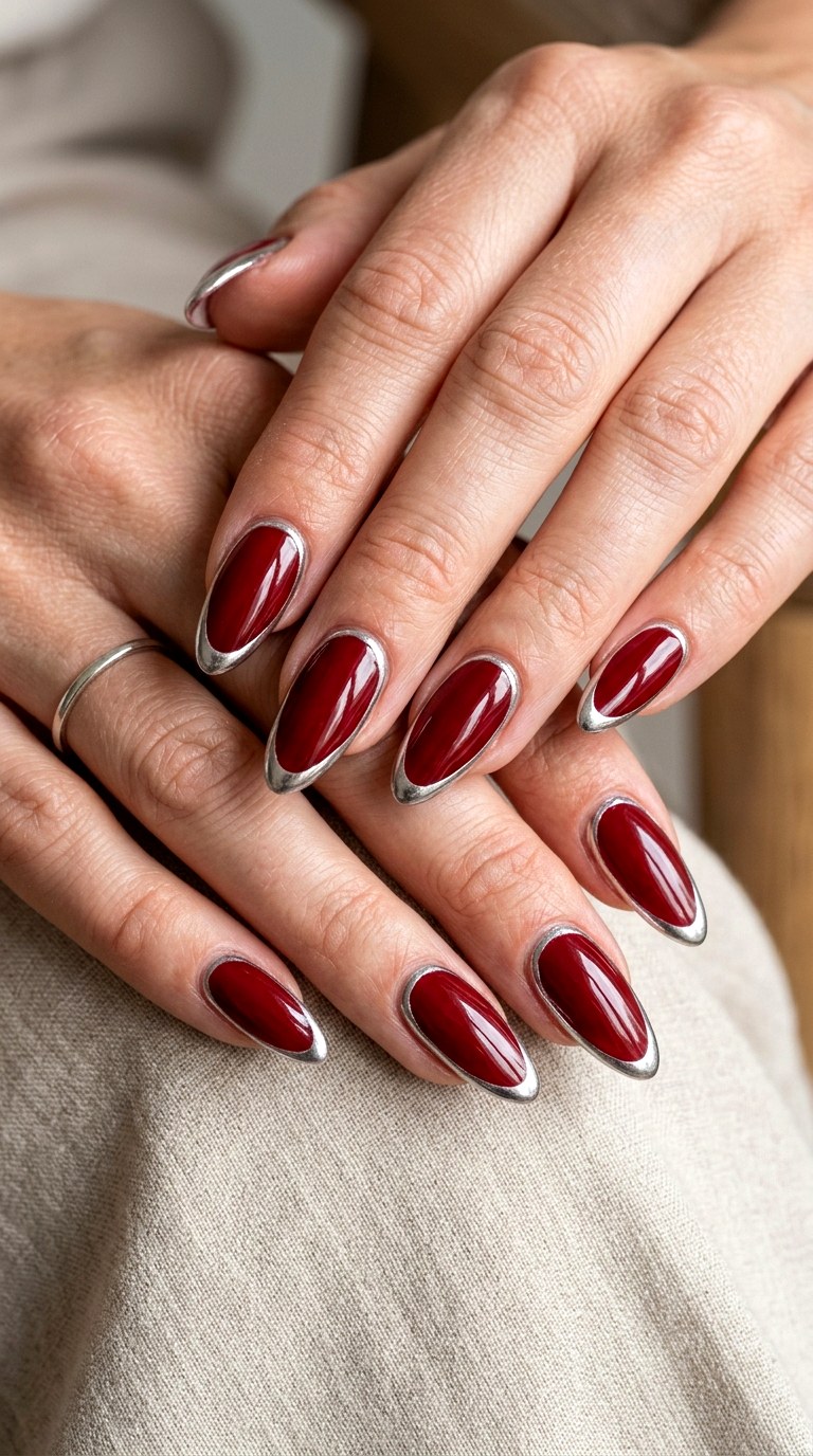 Deep Red Chrome Edges - 20 luxury Chrome outline nail ideas