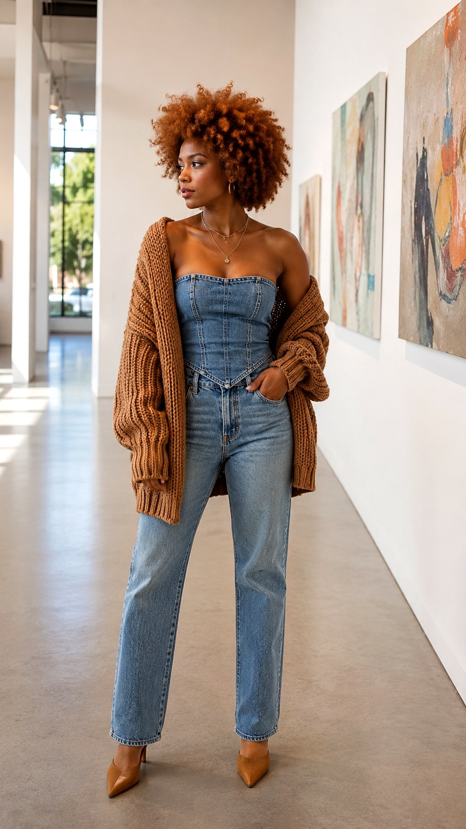 Denim Corset Top Straight Jeans - 20 Double Denim Outfit Ideas