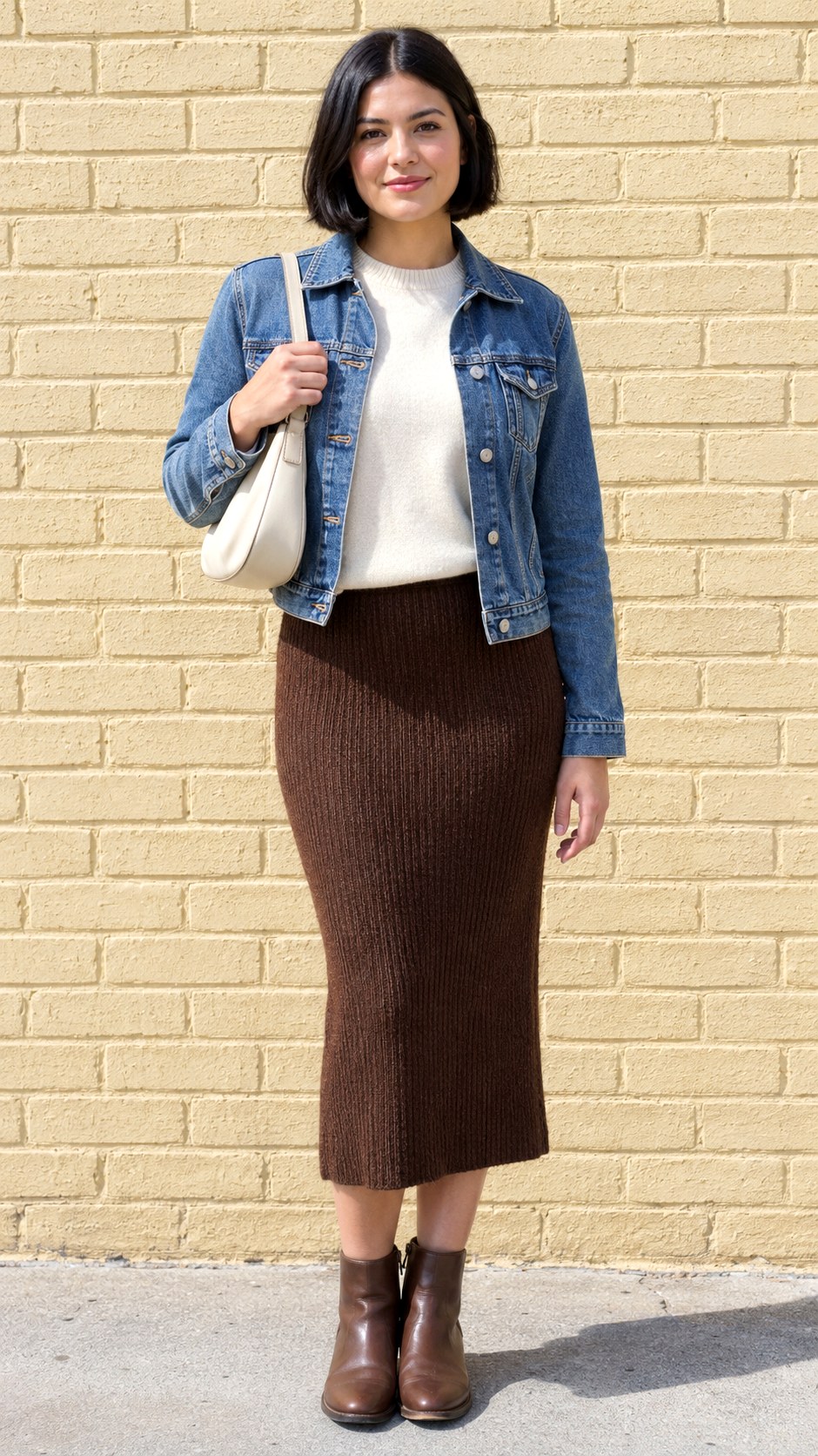 Denim Jacket With Knit Midi Skirt - 20 comfy fall outfits