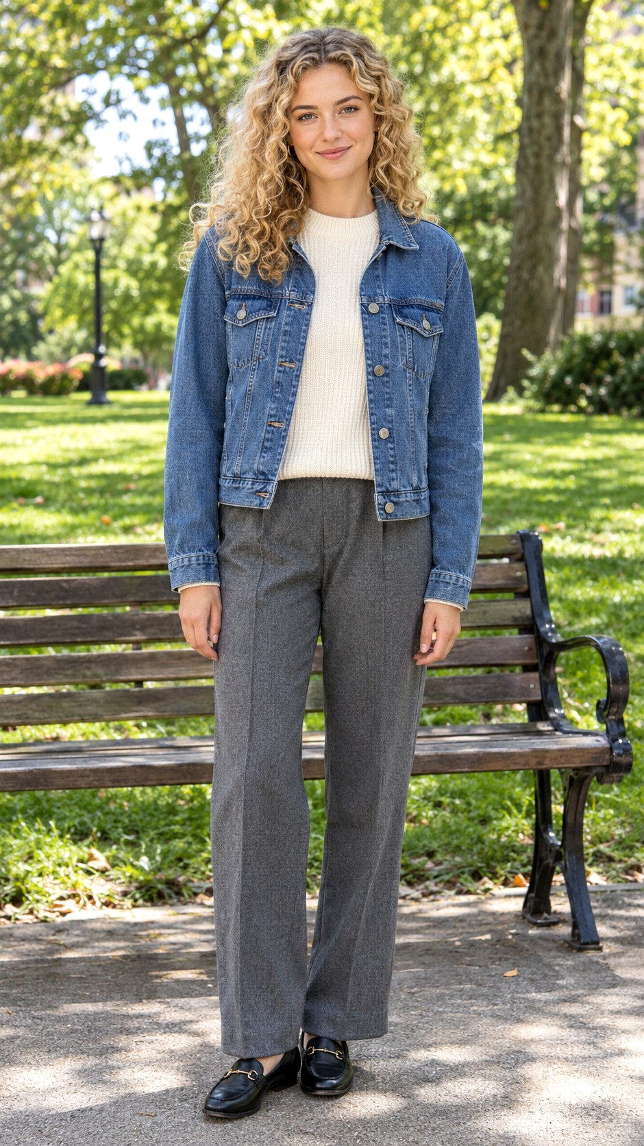 Denim Jacket and Wool Trousers - 25 outfit inspo fall ideas