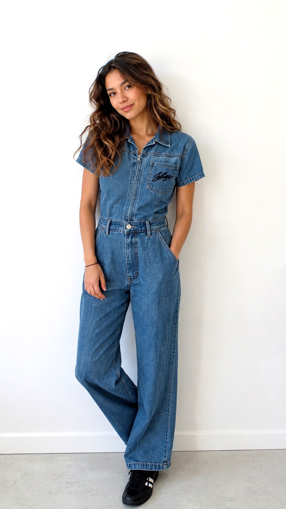 Denim Jumpsuit Script Pocket Detail - 21 black pocket script font denim