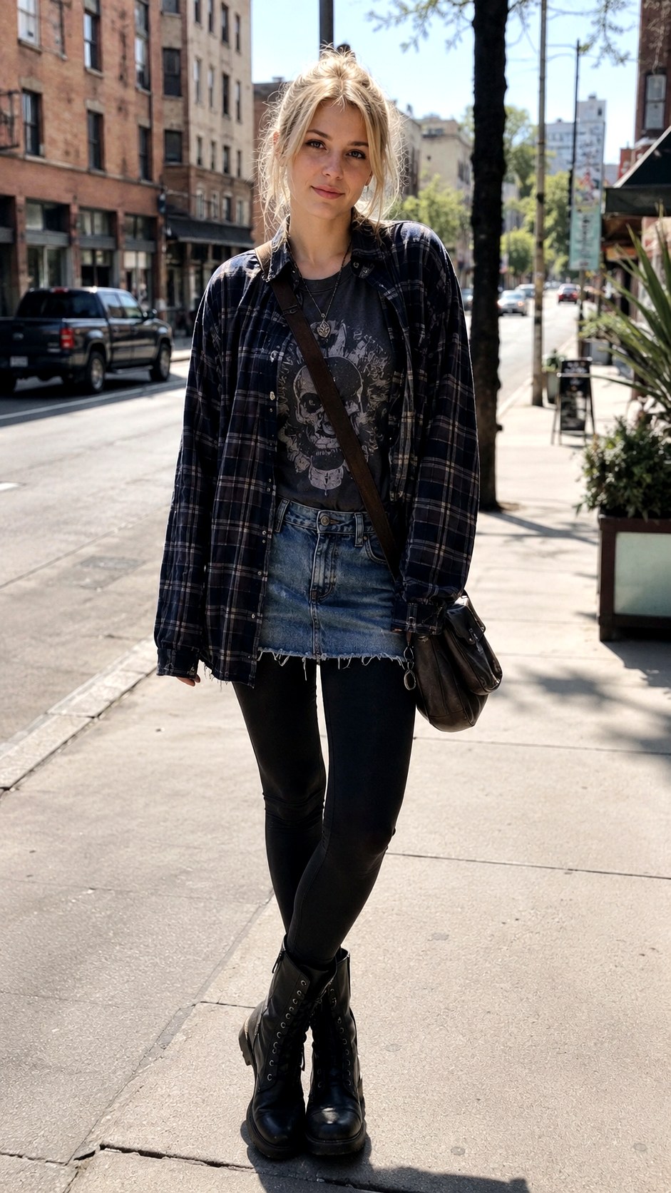 Denim Micro Skirt with Black Leggings - 25 Skirt with Black Leggings Ideas