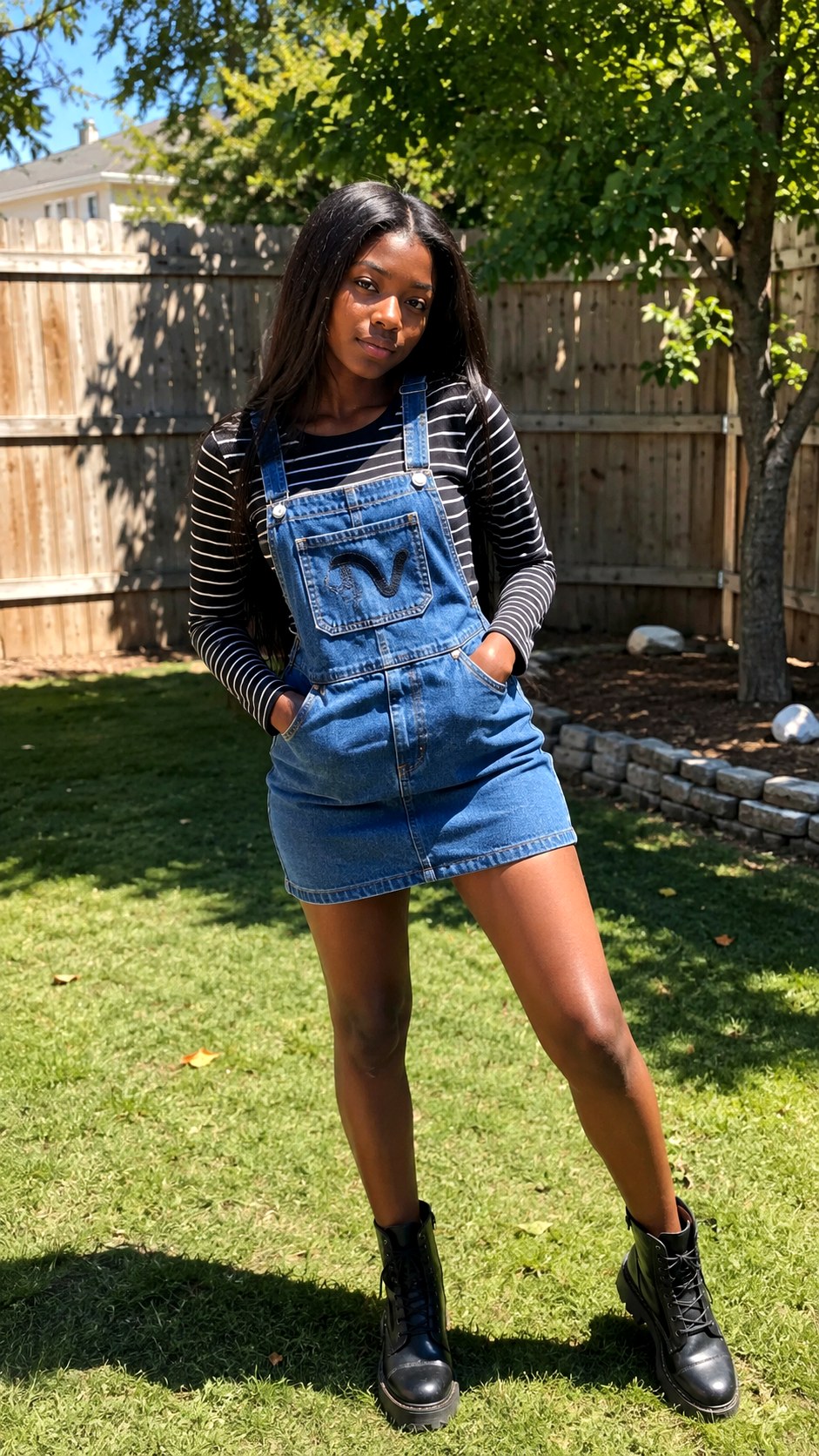 Denim Overall Dress Script Pocket - 21 black pocket script font denim