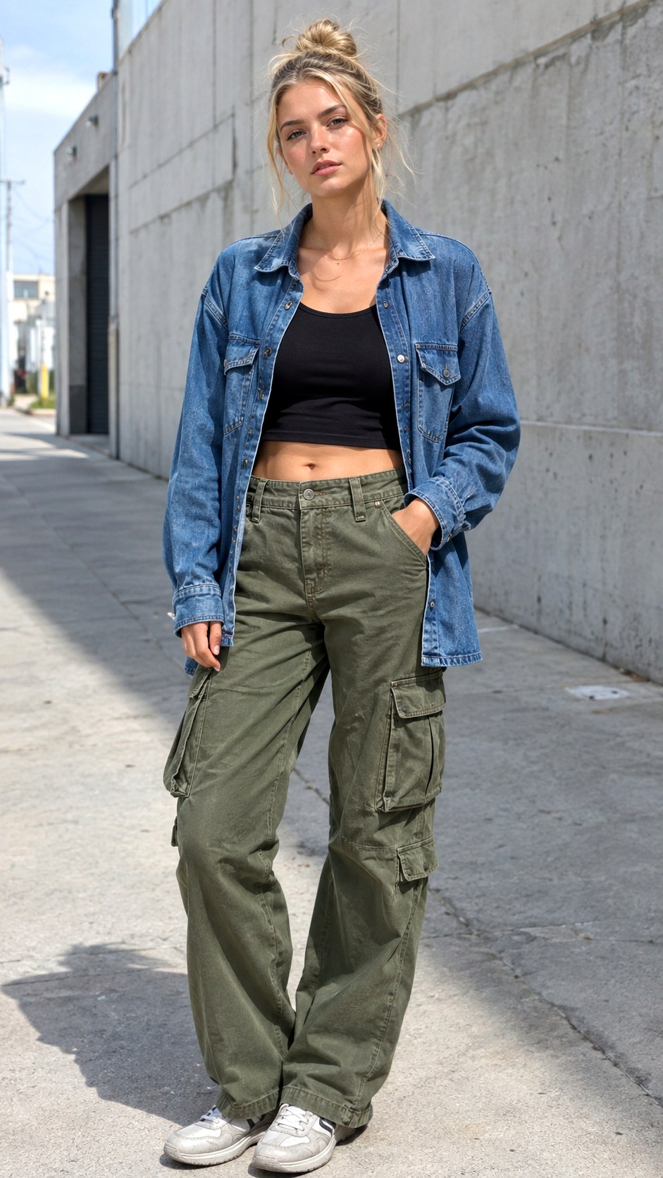 Denim Shacket Outfit With Cargo Pants - 25 denim shacket outfit look ideas