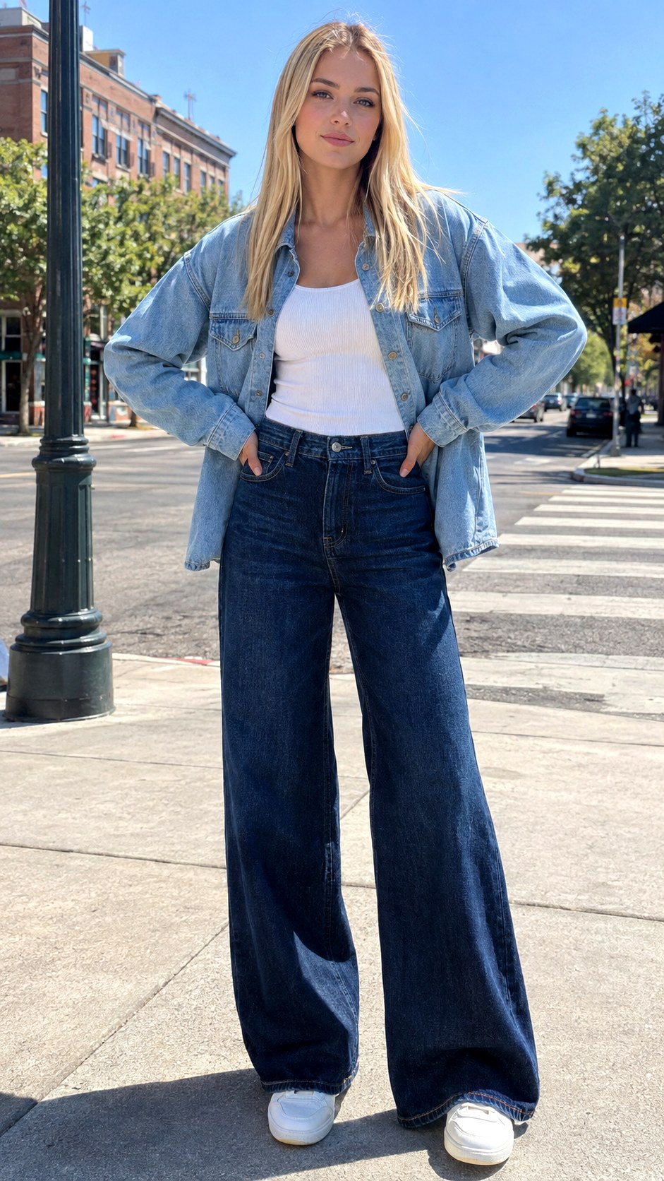 Denim Shacket Outfit With Wide Leg Jeans - 25 denim shacket outfit look ideas