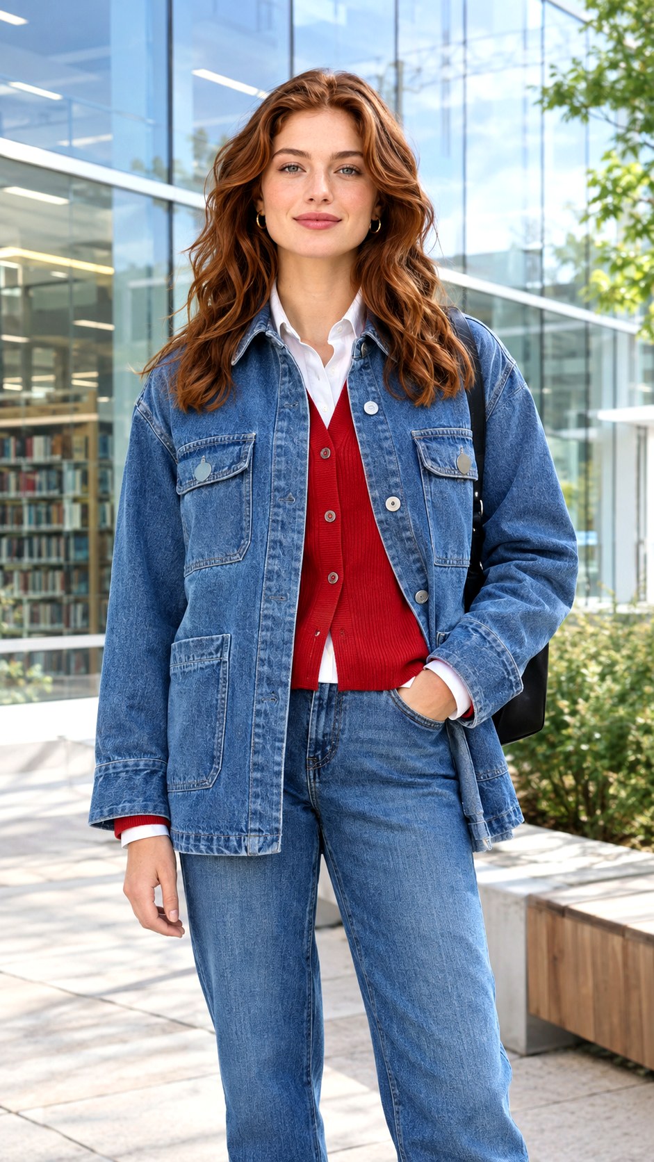 Denim Shacket Outfit With a Cardigan - 25 denim shacket outfit look ideas