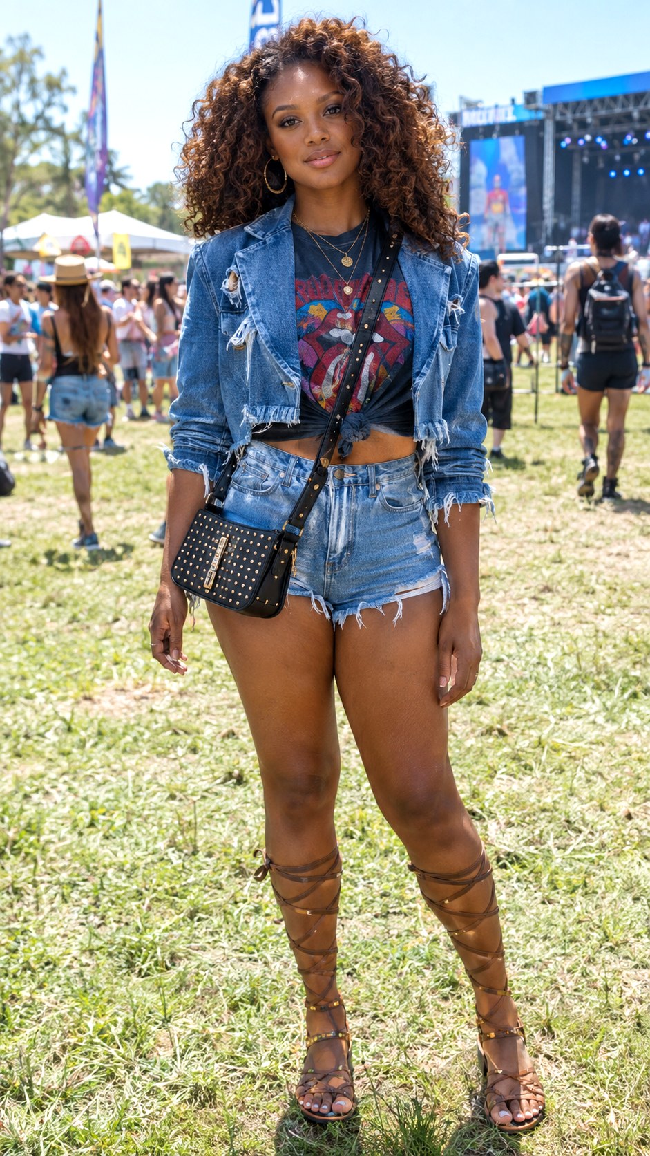 Denim Shorts and Band Tee - 23 cropped blazer outfit ideas