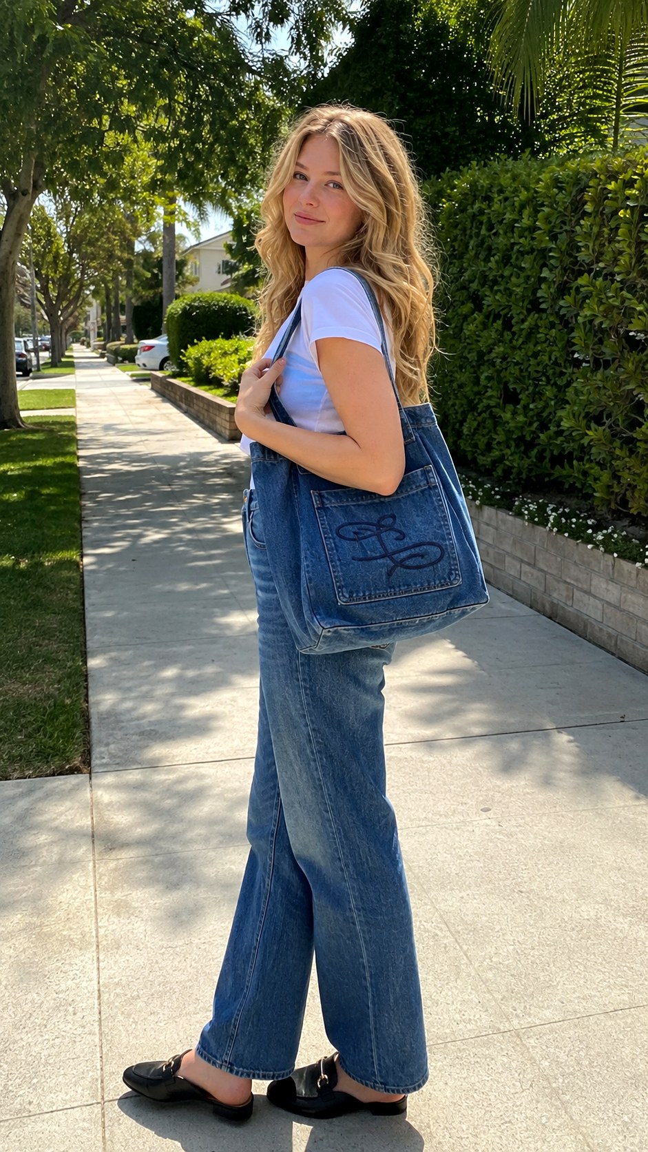 Denim Tote Pocket Script Accent - 21 black pocket script font denim
