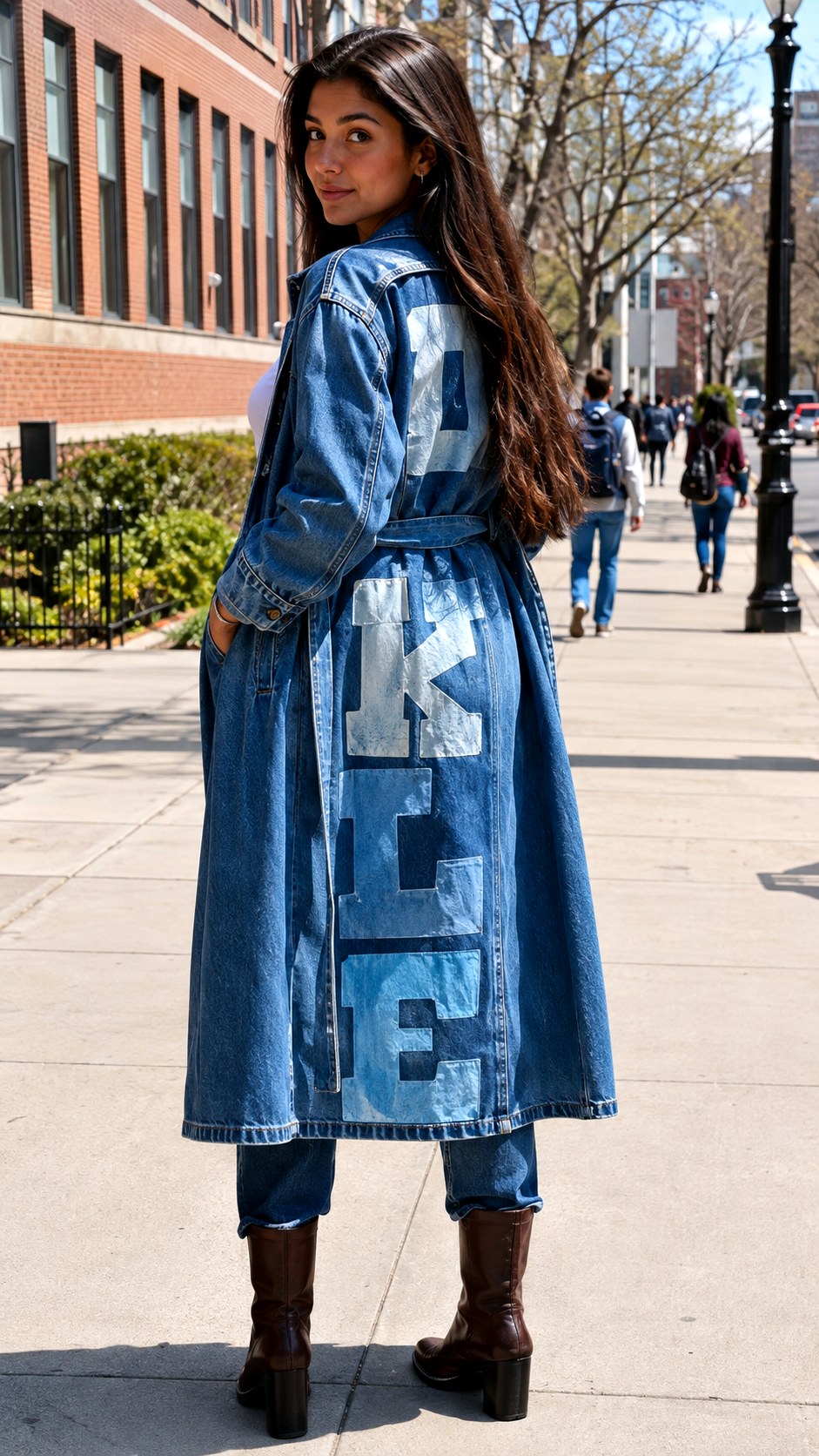 Denim Trench Coats Featuring Bold Lettering - 21 block lettering school spirit ideas