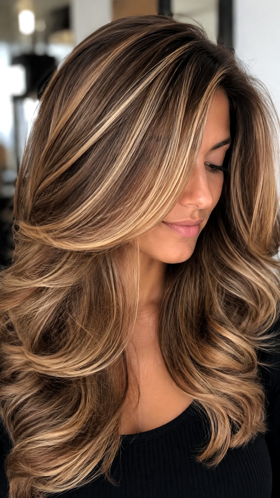 Dimensional Buttery Blonde Ribbons - 20 brunette hair color highlights ideas