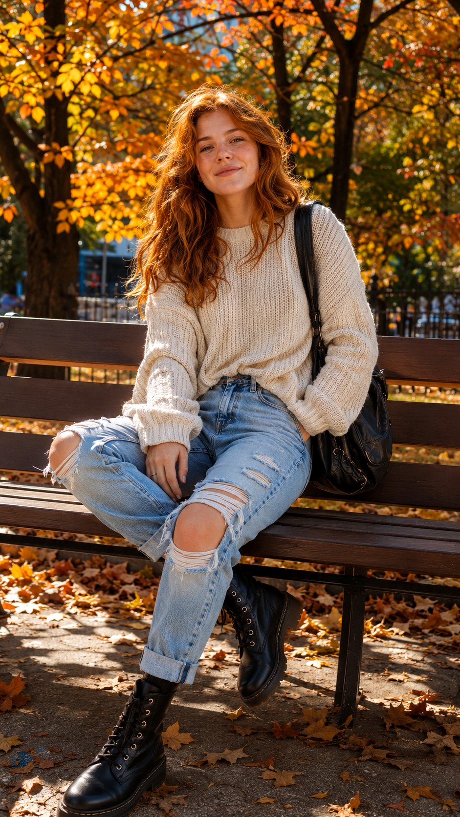 Distressed Boyfriend Jeans and Chunky Knit - 24 Denim Outfits for Women Ideas