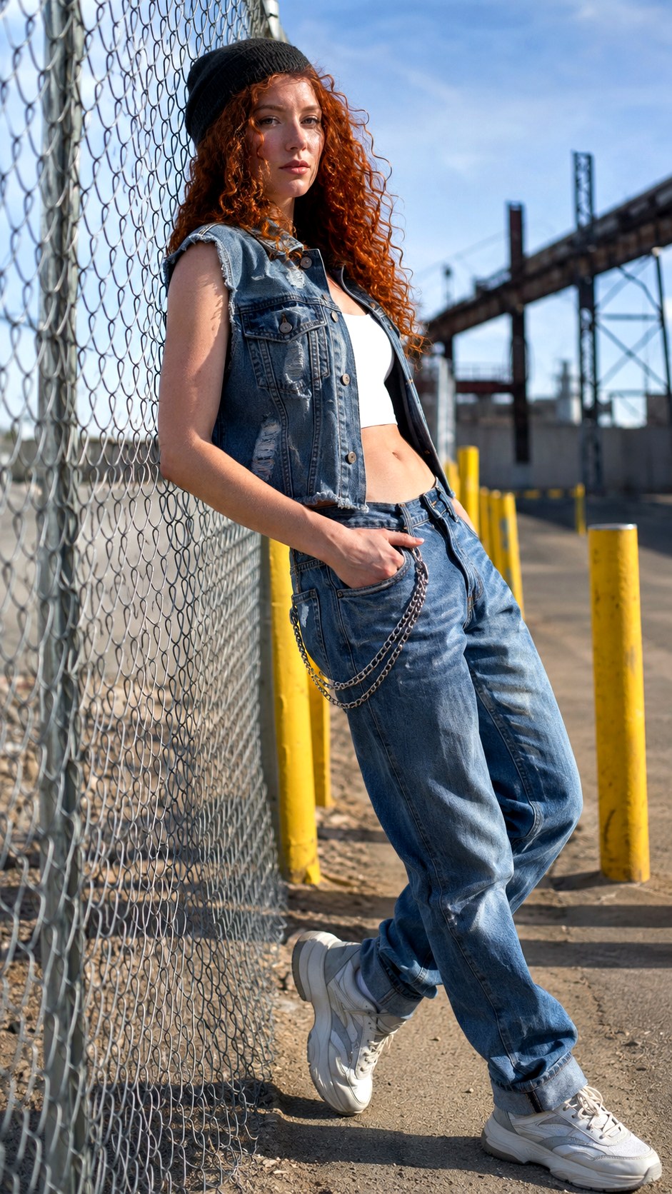 Distressed Denim Vest Boyfriend Jeans - 20 Double Denim Outfit Ideas