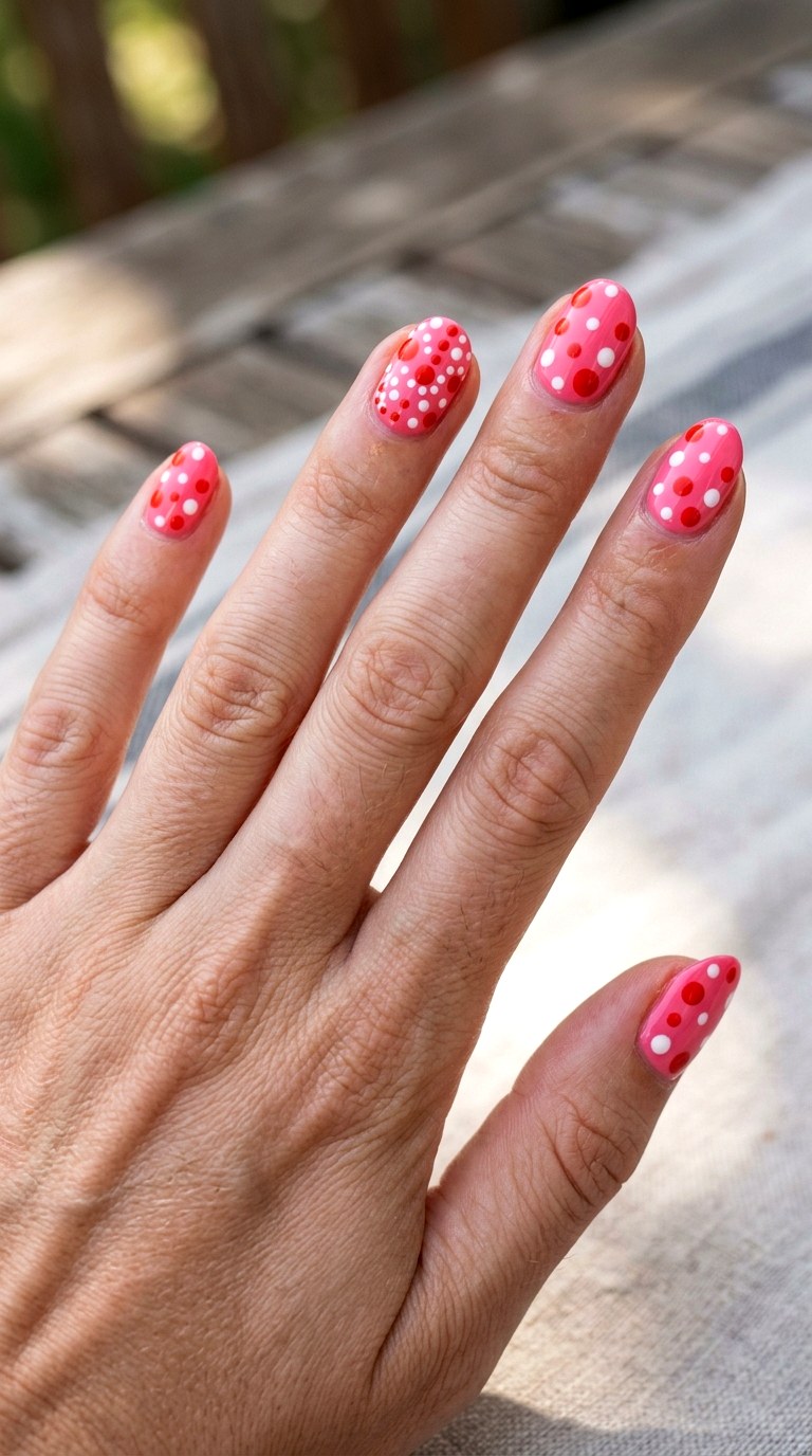 Dolce Vita Pink And Red - 21 Italian summer polka dot Nail ideas