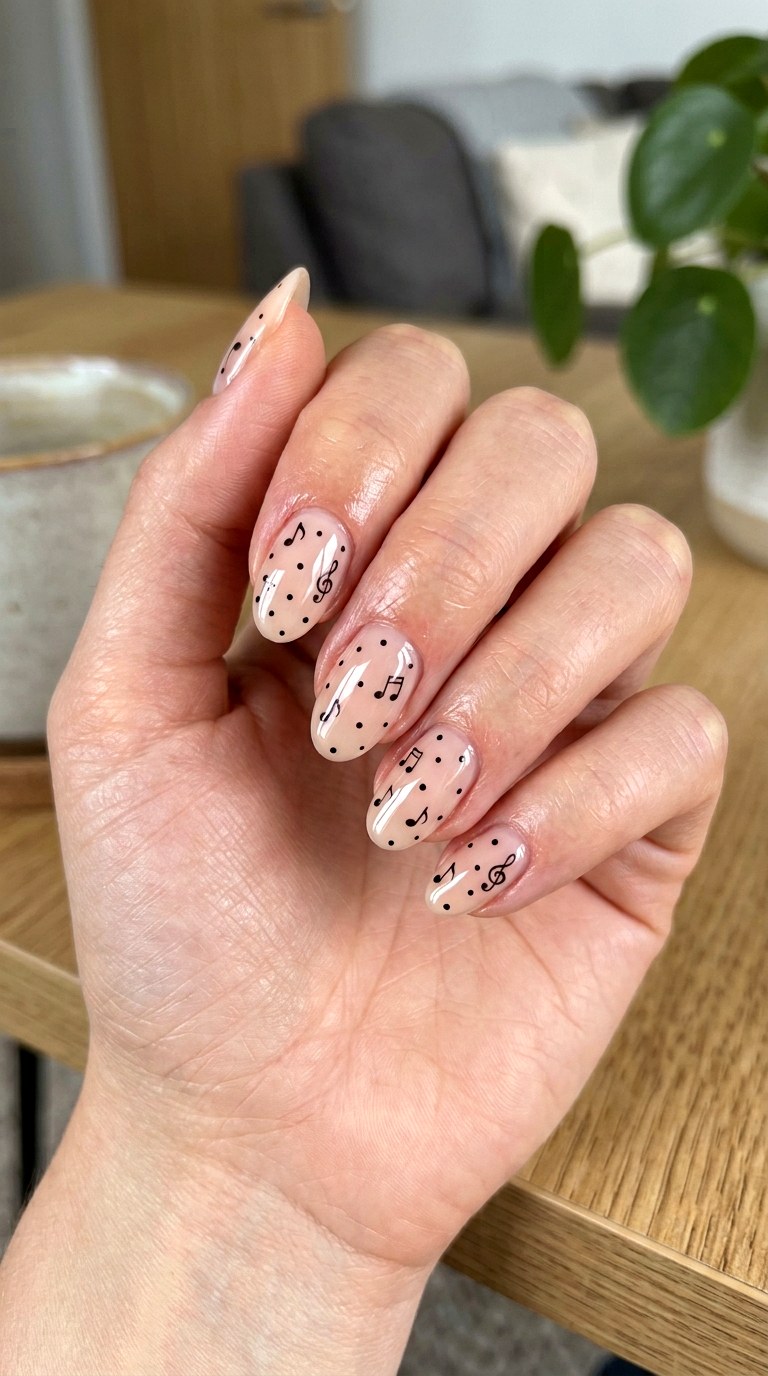 Dotted Negative Space Notes - 20 polka dots musical notes Nail design ideas