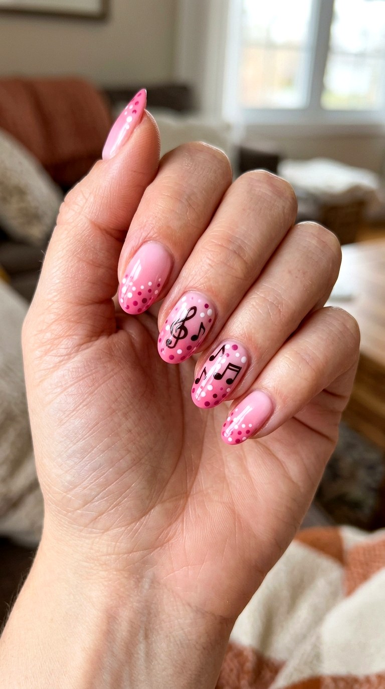 Dotted Ombre Music Nails - 20 polka dots musical notes Nail design ideas