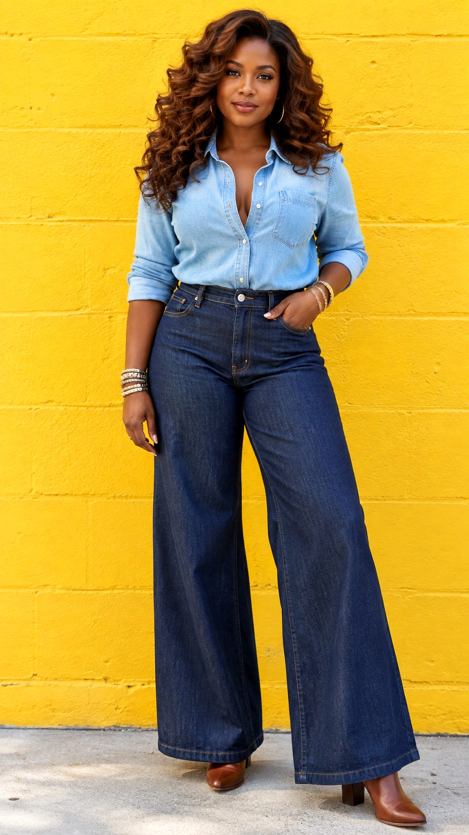 Double Denim Shirt and Matching Jeans - 24 Denim Outfits for Women Ideas