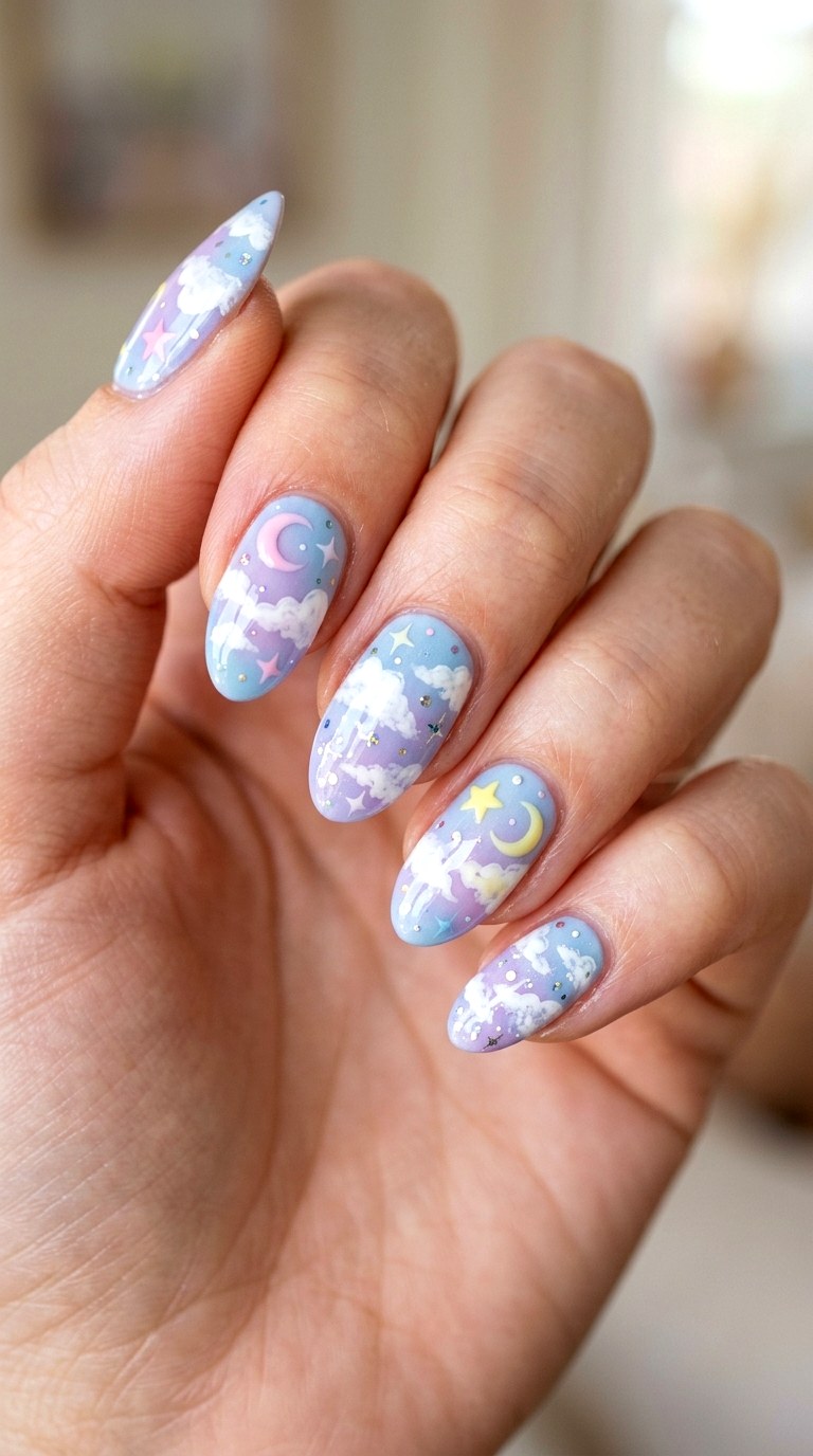 Dreamy Pastel Cloudscape - 22 Whimsical pastel nail art ideas