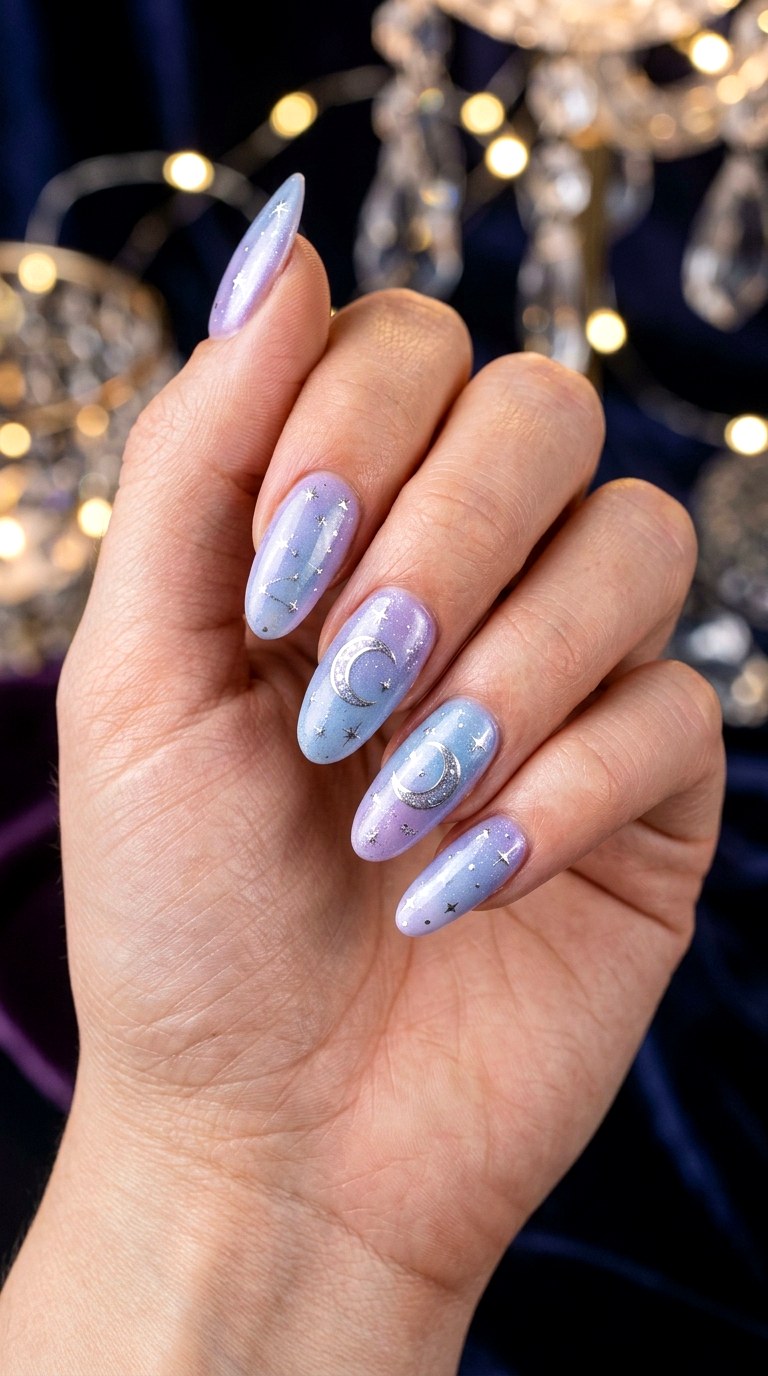 Dreamy Purple Blue Celestial Nails - 25 pastel purple blue nail ideas