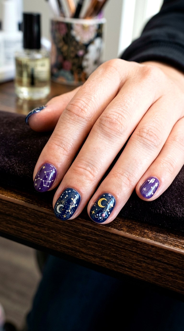 Dreamy Starry Night Nails - 23 teen nail ideas
