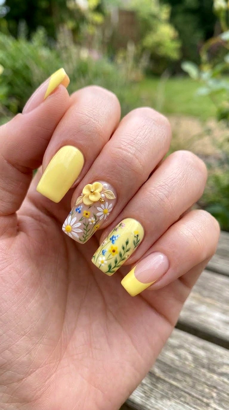 Dreamy Yellow Garden Party - 21 dreamy yellow floral summer nail ideas