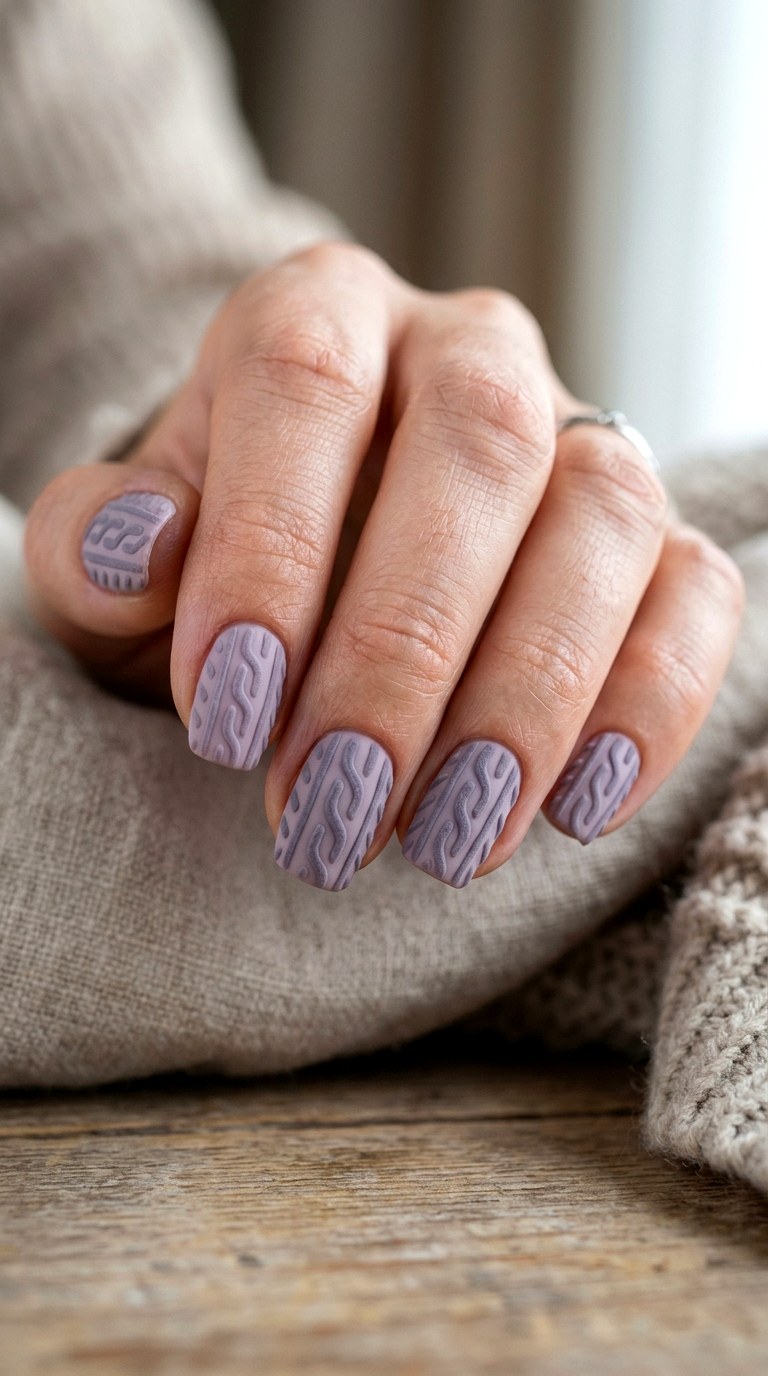 Dusty Lilac Sweater Texture Nails - 24 winter sweater nails nail art design ideas