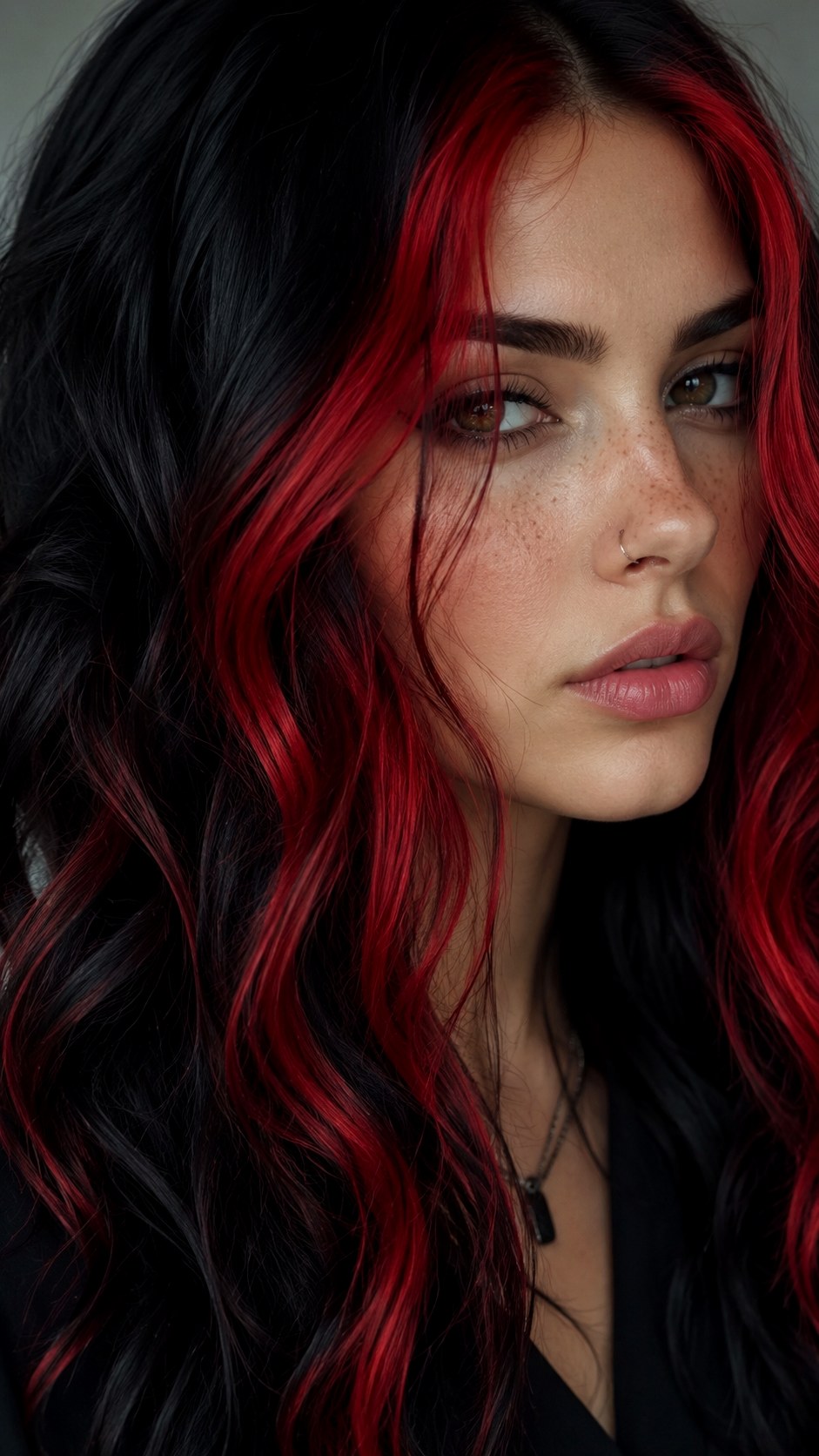 Edgy Crimson Black Money Piece - 20 red hair color ideas