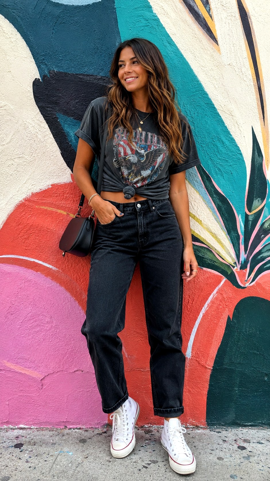 Effortless Graphic Tee Black Washed Jeans - 20 Black Washed Jeans outfit Ideas