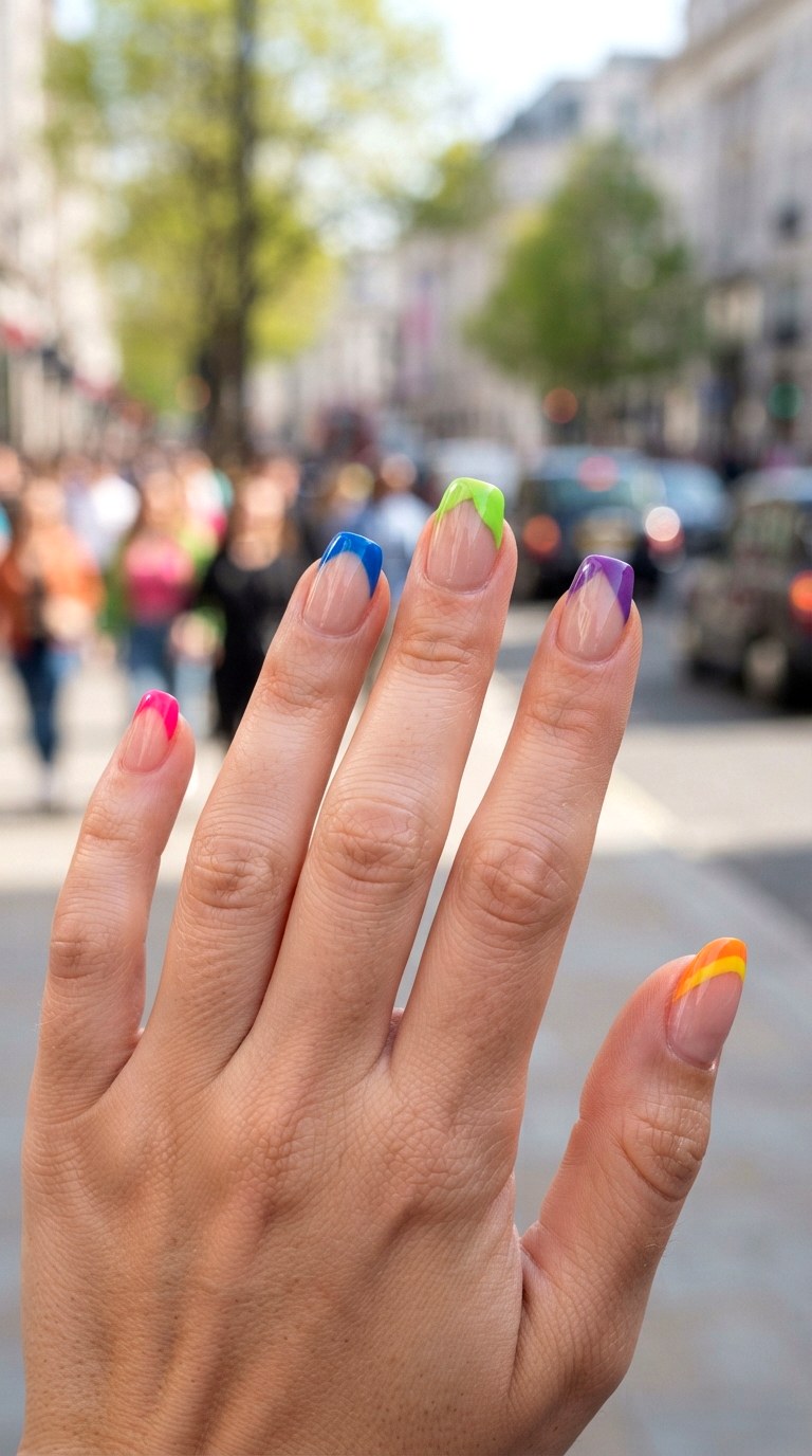 Electric French Tip Mix - 25 brigh spring funky nail ideas