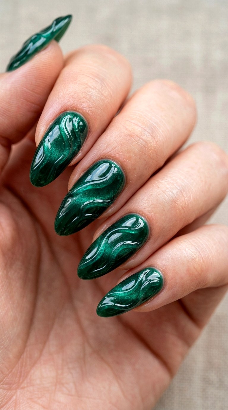 Emerald Glass Ripple Nails - 23 3d green ripple nail art inspiration ideas