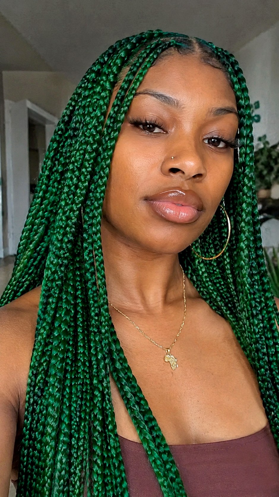 Emerald Green Long Braids - 22 vivid hair color ideas