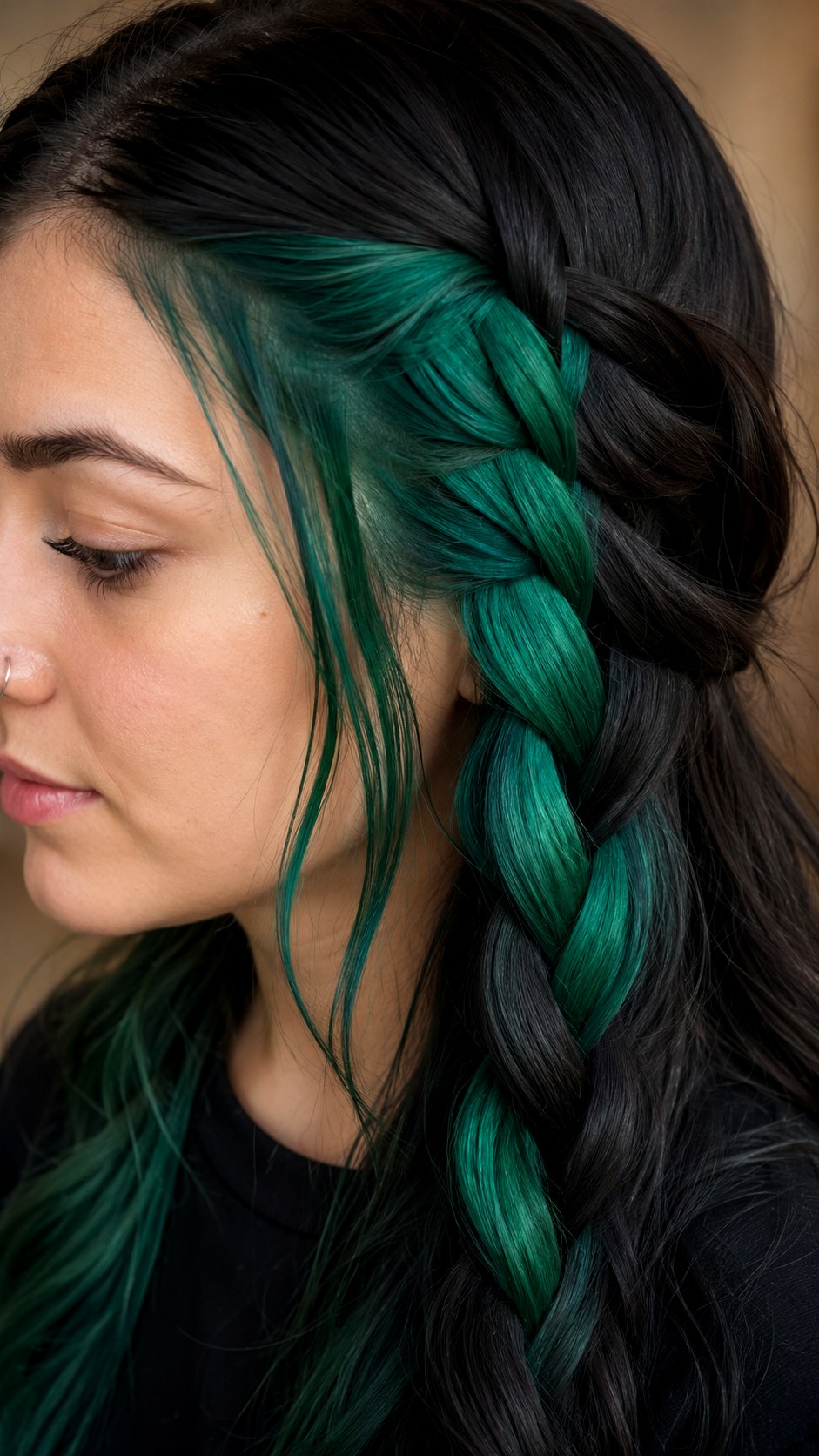 Emerald Green Peekaboos highlights - 24 vivid hair color highlights ideas