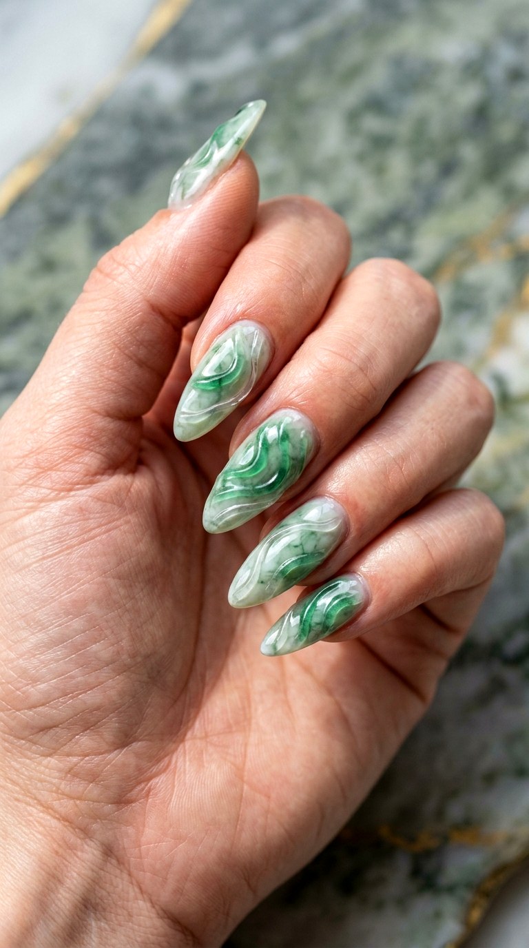 Emerald Ripple Marble Nails - 23 3d green ripple nail art inspiration ideas
