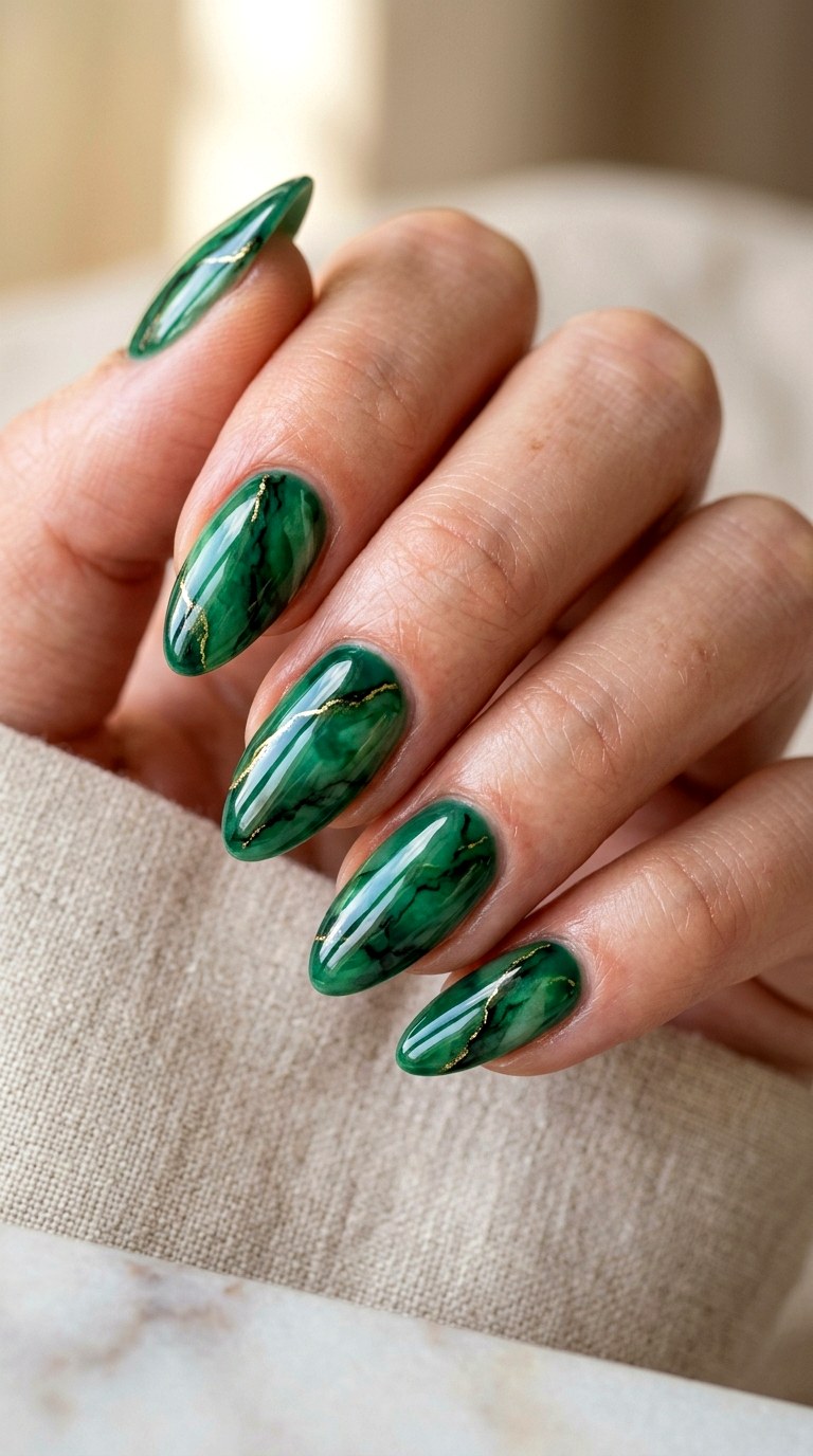 Emerald Vein Stone Nails - 23 rendering green stone Nail ideas