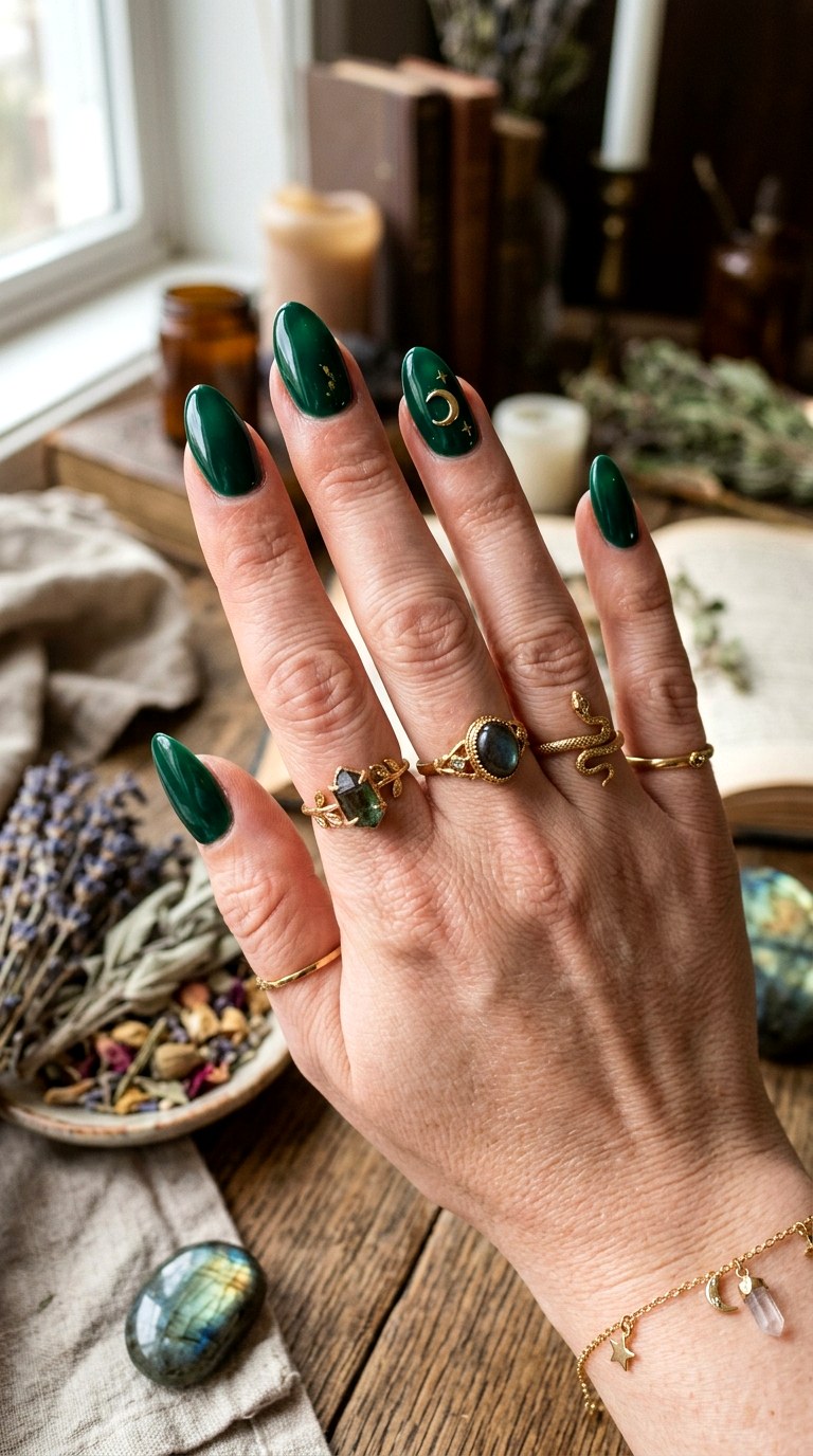 Emerald Witchy Vibes Nails - 23 simple halloween nail ideas