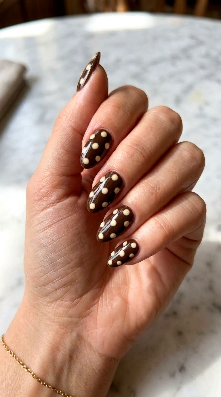 Espresso Brown Retro Dots - 21 Italian summer polka dot Nail ideas