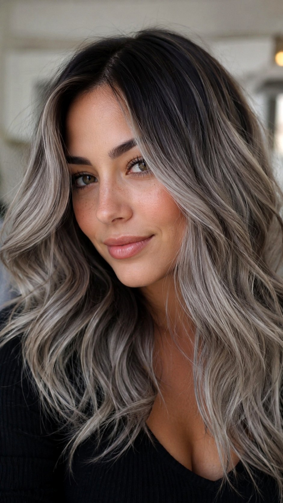 Espresso Rooted Smoky Silver - 21 black hair color ideas