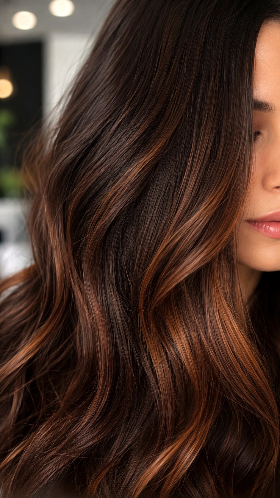 Expensive Brunette Muted Copper - 25 long hair highlights ideas