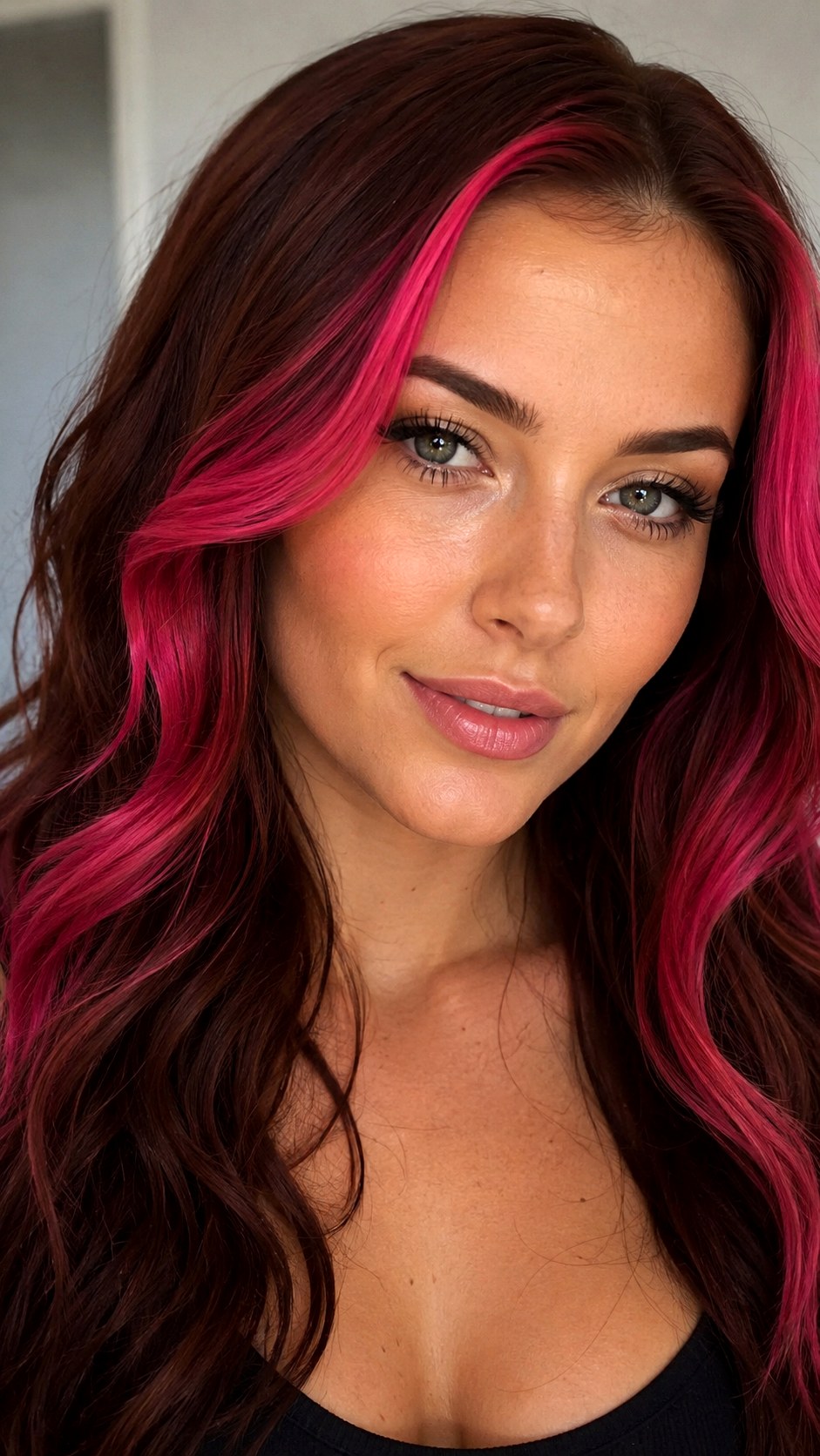 Face Framing Hot Pink Highlights on Auburn - 25 hot pink hair color highlights ideas